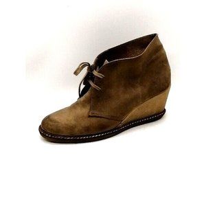 J. Crew Womens Ankle Boots Beige Suede Lace Up Bootie Shoe‎ Wedge Heel 7.5